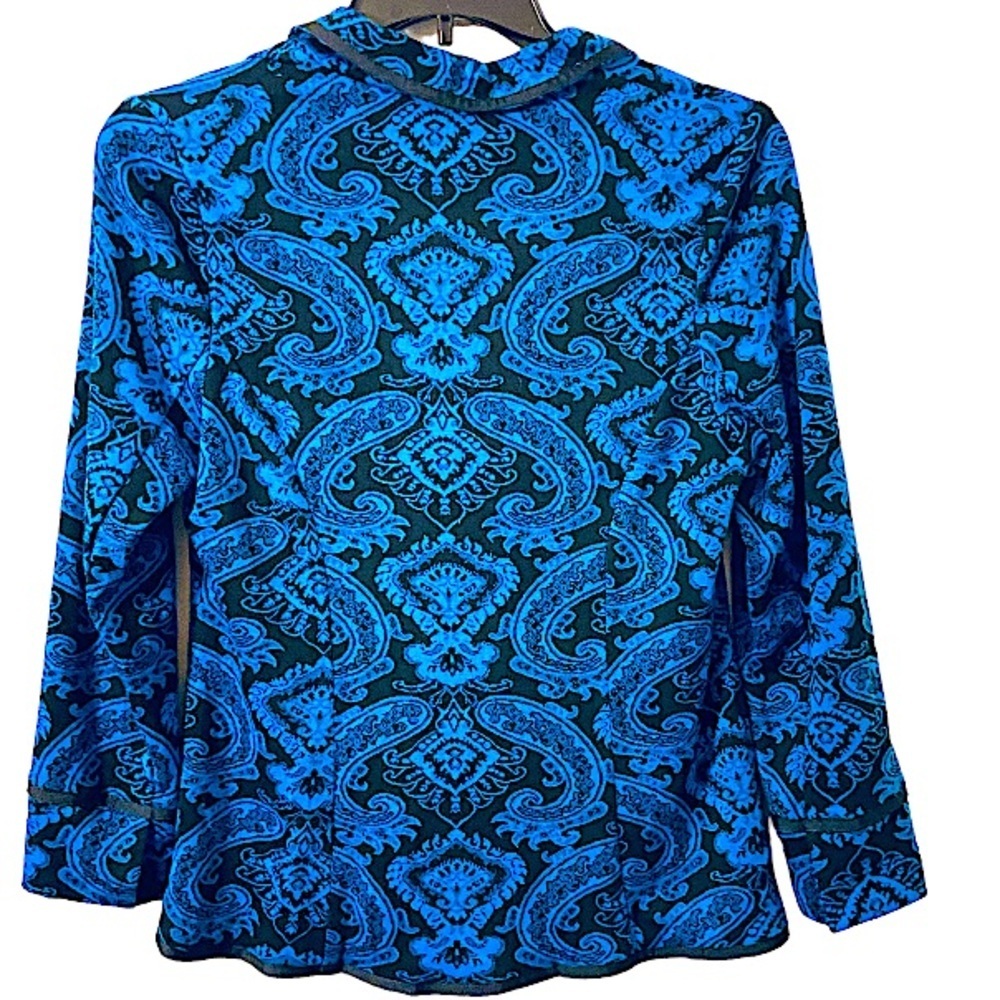 Cheryl Nash Retro Vintage Paisley Blue and Black Notched Collar Blazer. - Picture 2 of 5